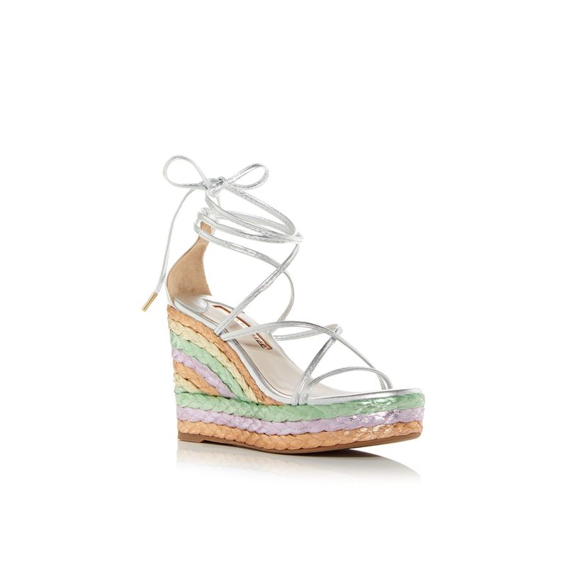 Sophia Webster Womens Silver 1" Platform Ines Open Wedge Espadrille Shoes 40